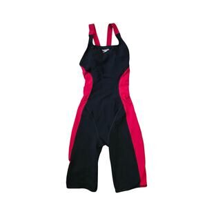 Speedo Women’s Power Plus Kneeskin One Piece Swimsuit Sz 30 Black True Red